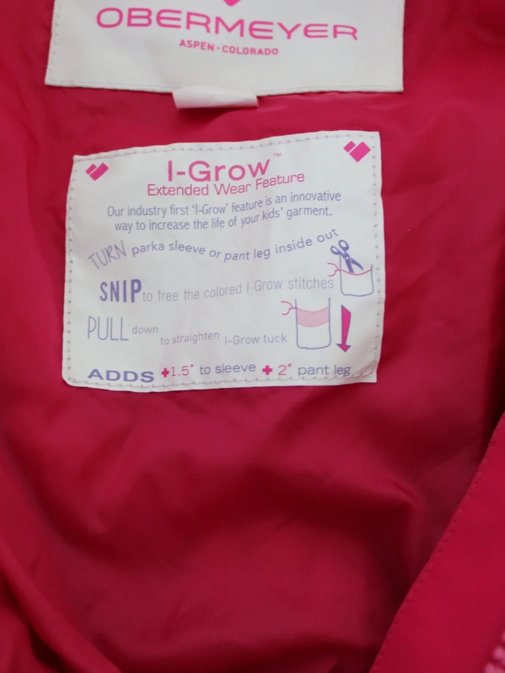 Obermeyer Girls Snowsuit Size 5 Pink Ski Suit I-Grow